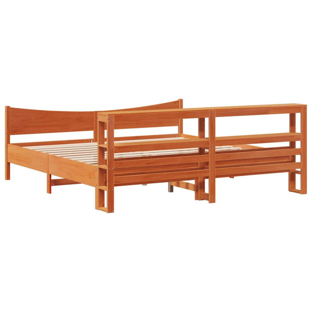 Bedframe met hoofdbord massief grenenhout wasbruin 200x200 cm is nu te koop bij PeponiXL, paradijselijk wonen!