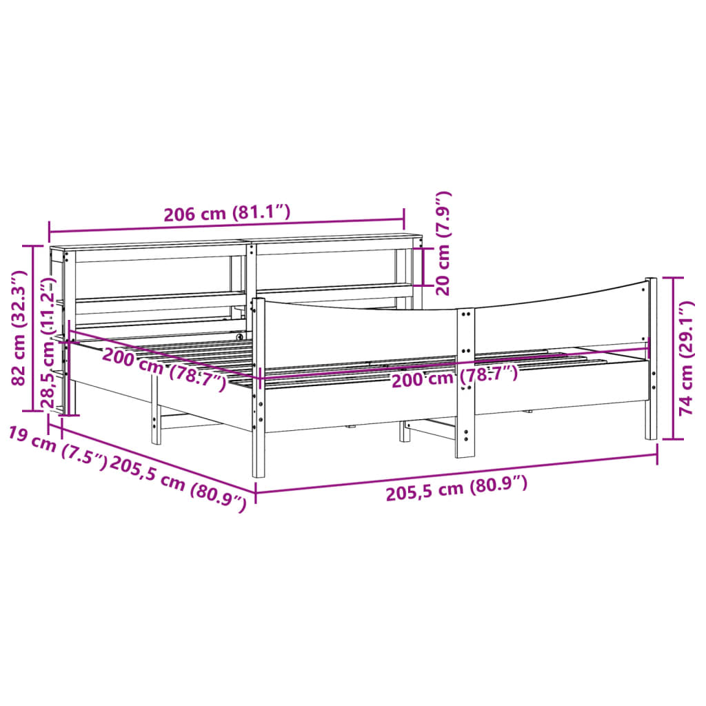 Bedframe met hoofdbord massief grenenhout wasbruin 200x200 cm is nu te koop bij PeponiXL, paradijselijk wonen!