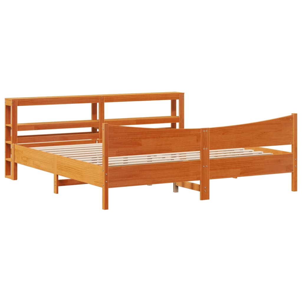 Bedframe met hoofdbord massief grenenhout wasbruin 180x200 cm is nu te koop bij PeponiXL, paradijselijk wonen!