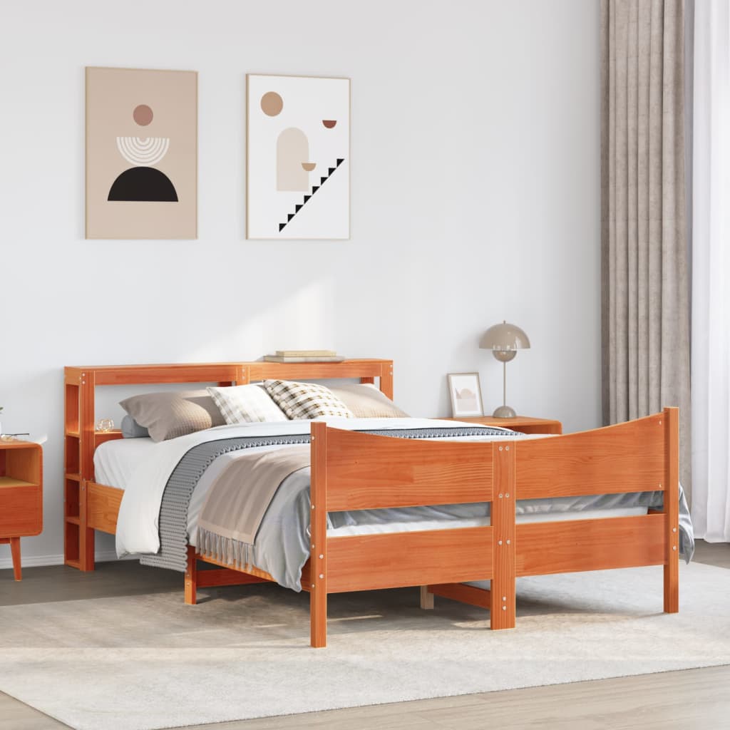 Bedframe met hoofdbord massief grenenhout wasbruin 160x200 cm is nu te koop bij PeponiXL, paradijselijk wonen!