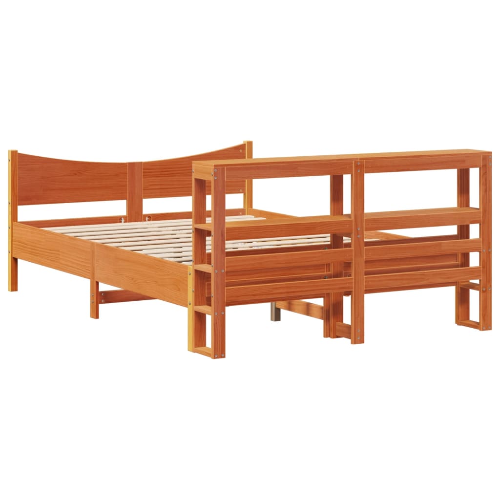Bedframe met hoofdbord massief grenenhout wasbruin 150x200 cm is nu te koop bij PeponiXL, paradijselijk wonen!