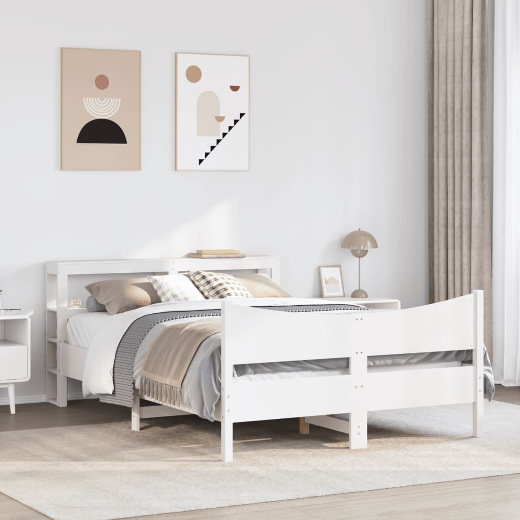 Bedframe met hoofdbord massief grenenhout wit 120x200 cm is nu te koop bij PeponiXL, paradijselijk wonen!