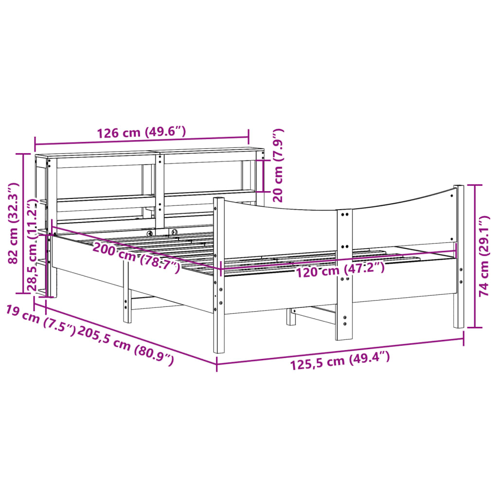 Bedframe met hoofdbord massief grenenhout wit 120x200 cm is nu te koop bij PeponiXL, paradijselijk wonen!