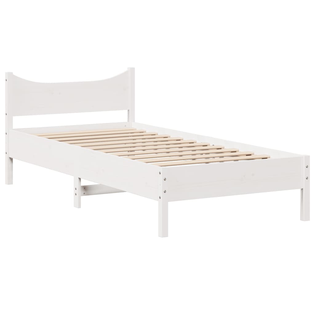Bedframe met hoofdbord massief grenenhout wit 90x200 cm is nu te koop bij PeponiXL, paradijselijk wonen!