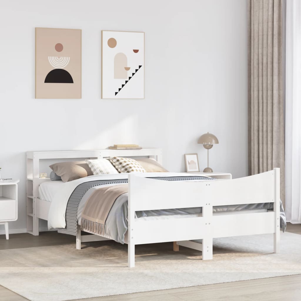 Bedframe met hoofdbord massief grenenhout wit 140x190 cm is nu te koop bij PeponiXL, paradijselijk wonen!