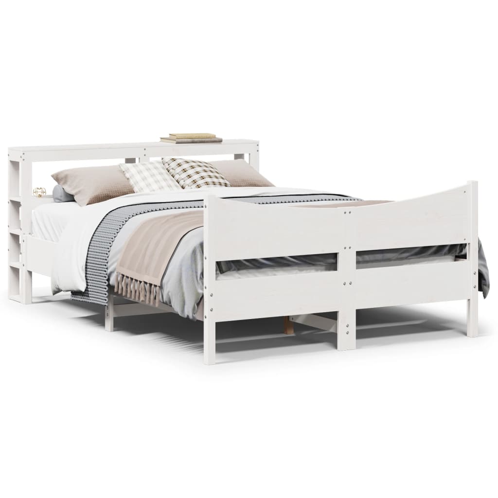 Bedframe met hoofdbord massief grenenhout wit 140x190 cm is nu te koop bij PeponiXL, paradijselijk wonen!