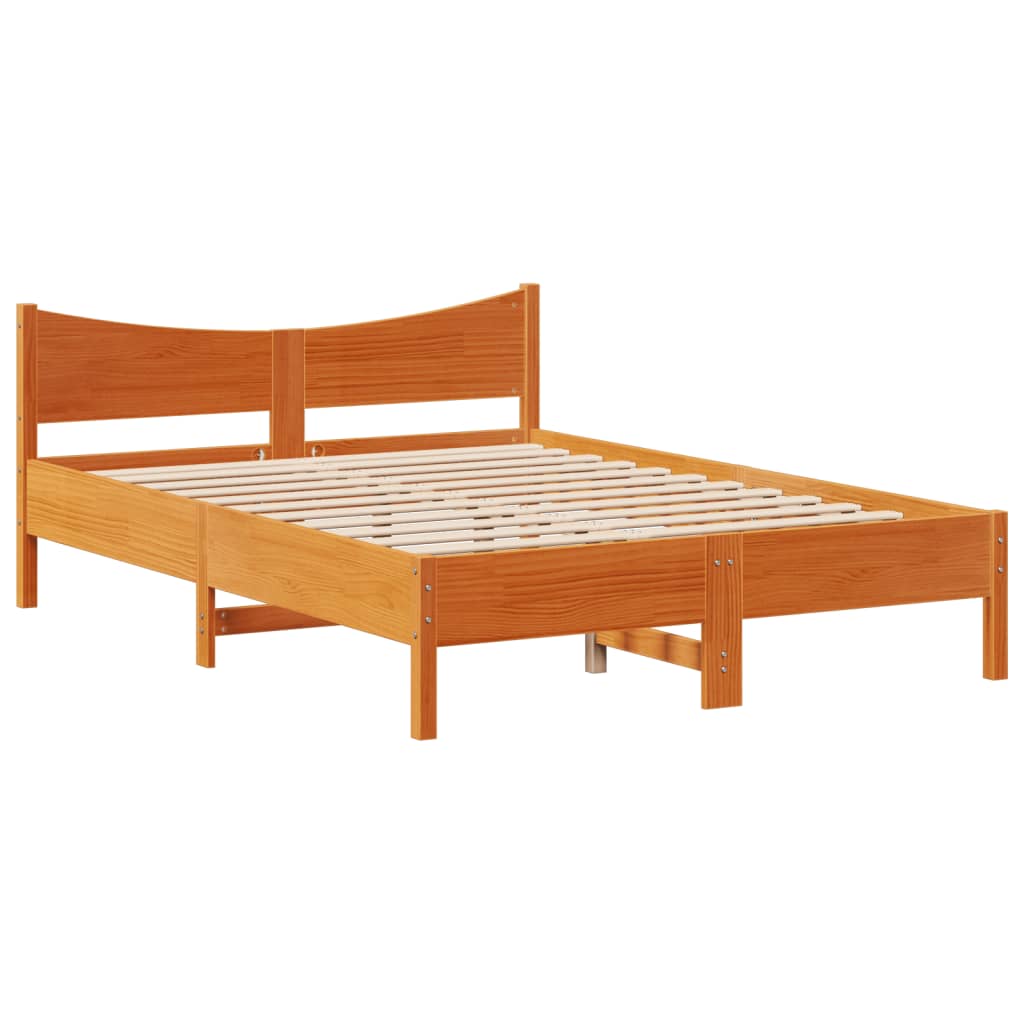 Bedframe met hoofdbord massief grenenhout wasbruin 135x190 cm is nu te koop bij PeponiXL, paradijselijk wonen!