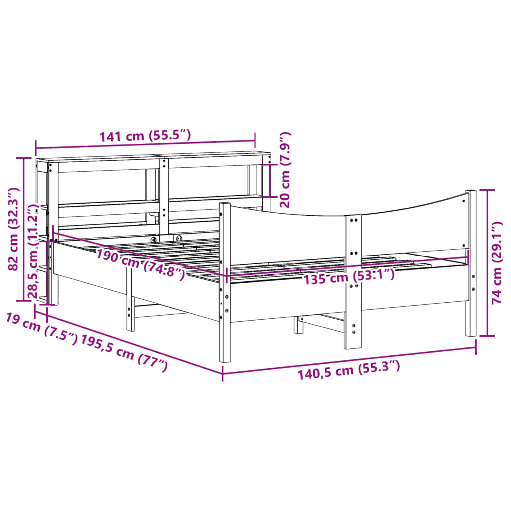 Bedframe met hoofdbord massief grenenhout wasbruin 135x190 cm is nu te koop bij PeponiXL, paradijselijk wonen!