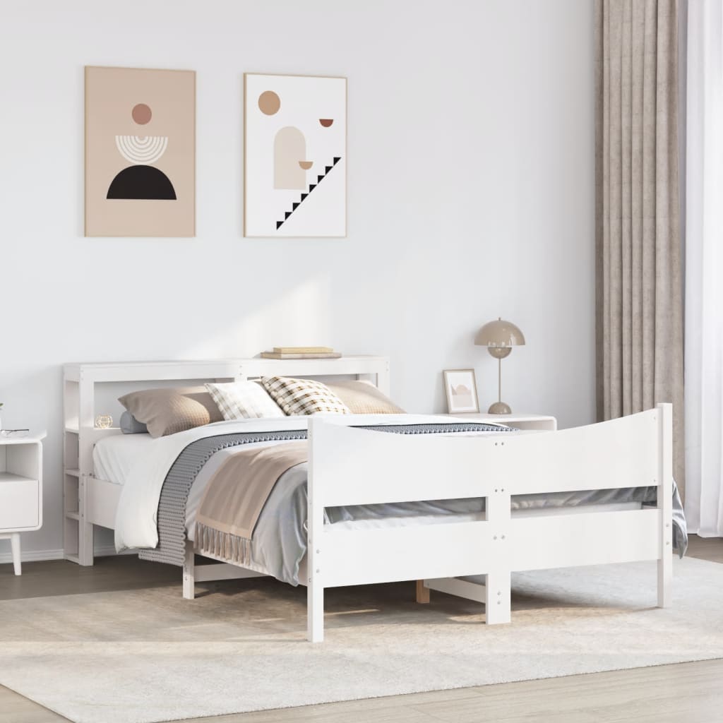 Bedframe met hoofdbord massief grenenhout wit 120x190 cm is nu te koop bij PeponiXL, paradijselijk wonen!