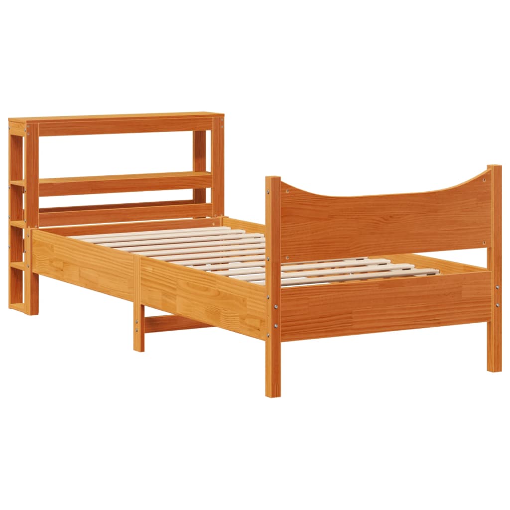 Bedframe met hoofdbord massief grenenhout wasbruin 75x190 cm is nu te koop bij PeponiXL, paradijselijk wonen!