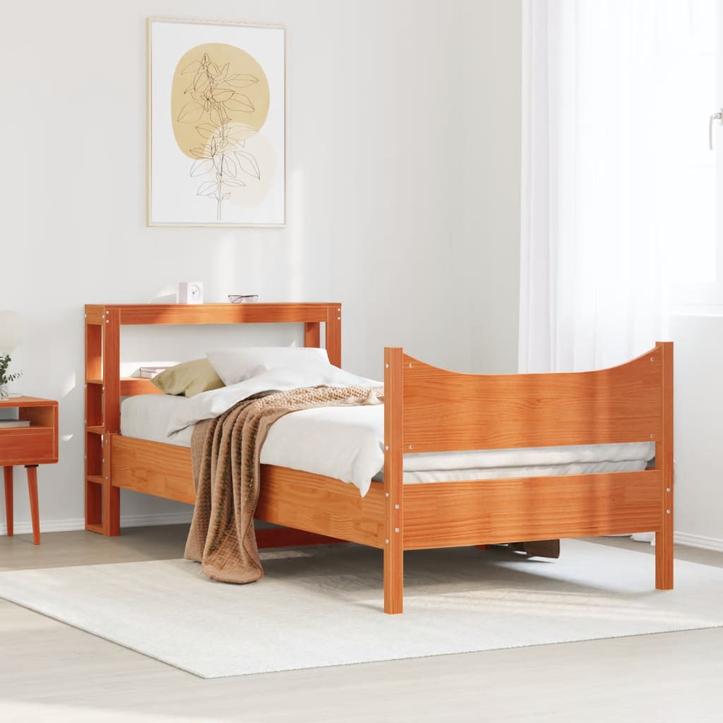 Bedframe met hoofdbord massief grenenhout wasbruin 75x190 cm is nu te koop bij PeponiXL, paradijselijk wonen!