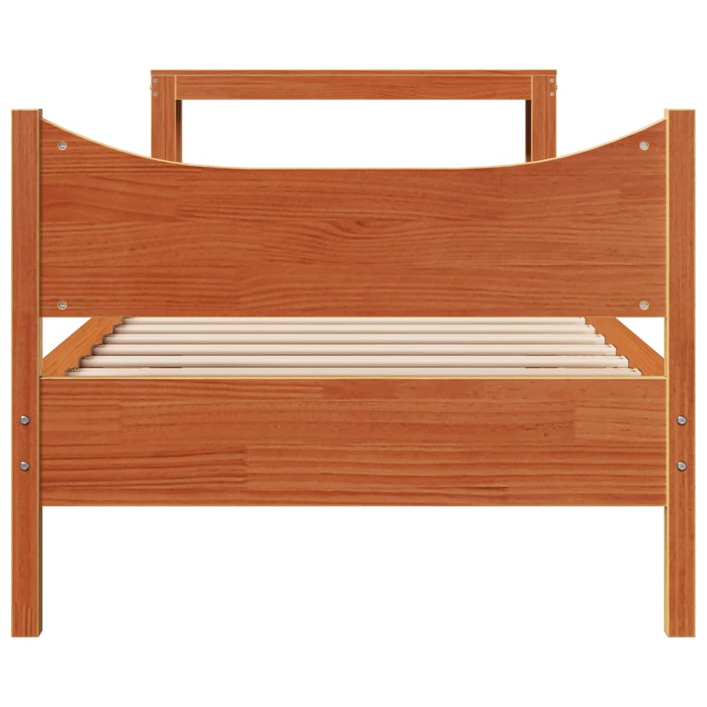 Bedframe met hoofdbord massief grenenhout wasbruin 75x190 cm is nu te koop bij PeponiXL, paradijselijk wonen!