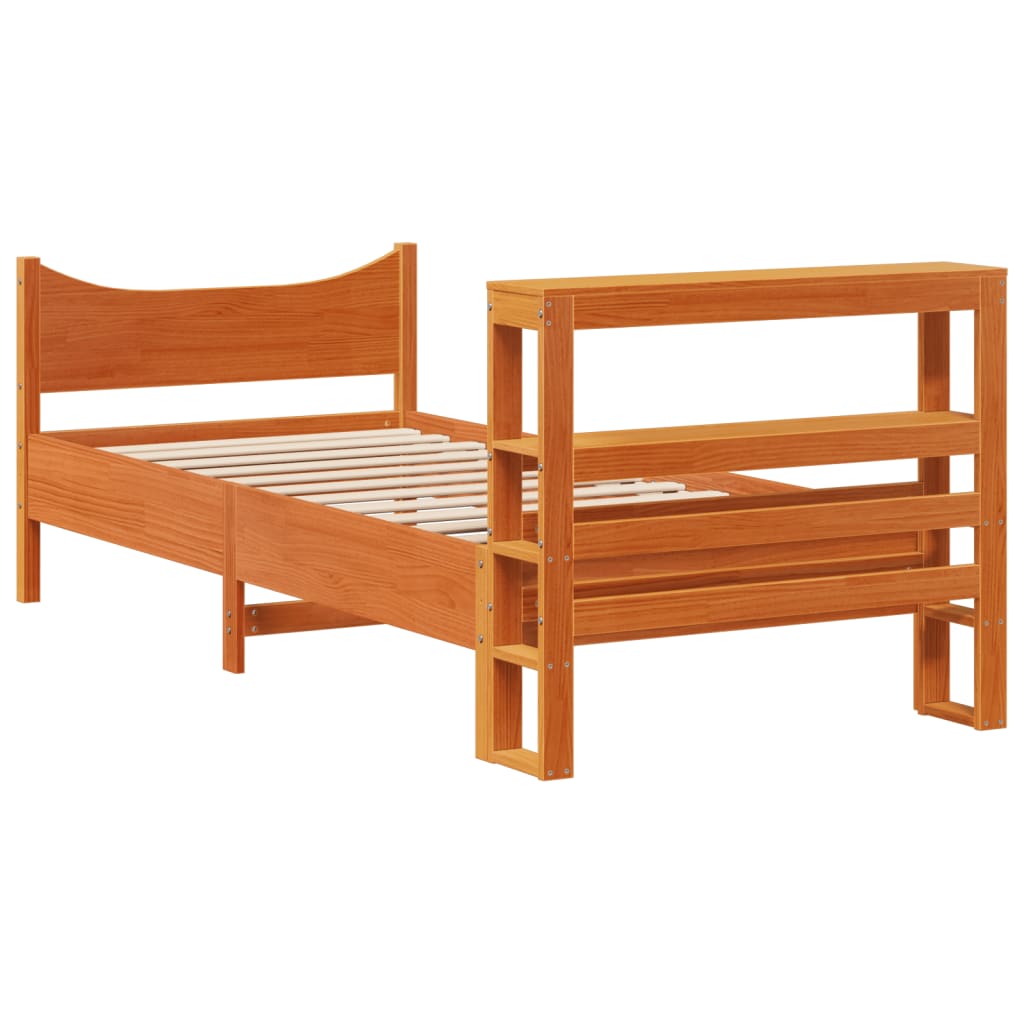 Bedframe met hoofdbord massief grenenhout wasbruin 75x190 cm is nu te koop bij PeponiXL, paradijselijk wonen!