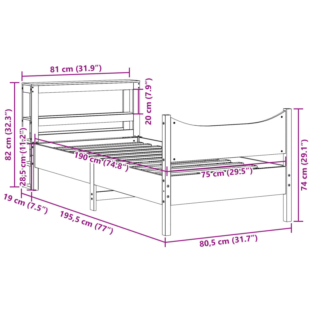 Bedframe met hoofdbord massief grenenhout wasbruin 75x190 cm is nu te koop bij PeponiXL, paradijselijk wonen!