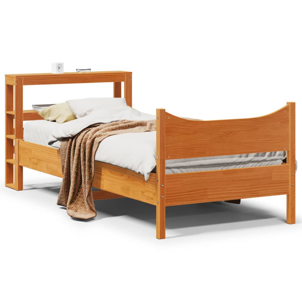Bedframe met hoofdbord massief grenenhout wasbruin 75x190 cm is nu te koop bij PeponiXL, paradijselijk wonen!