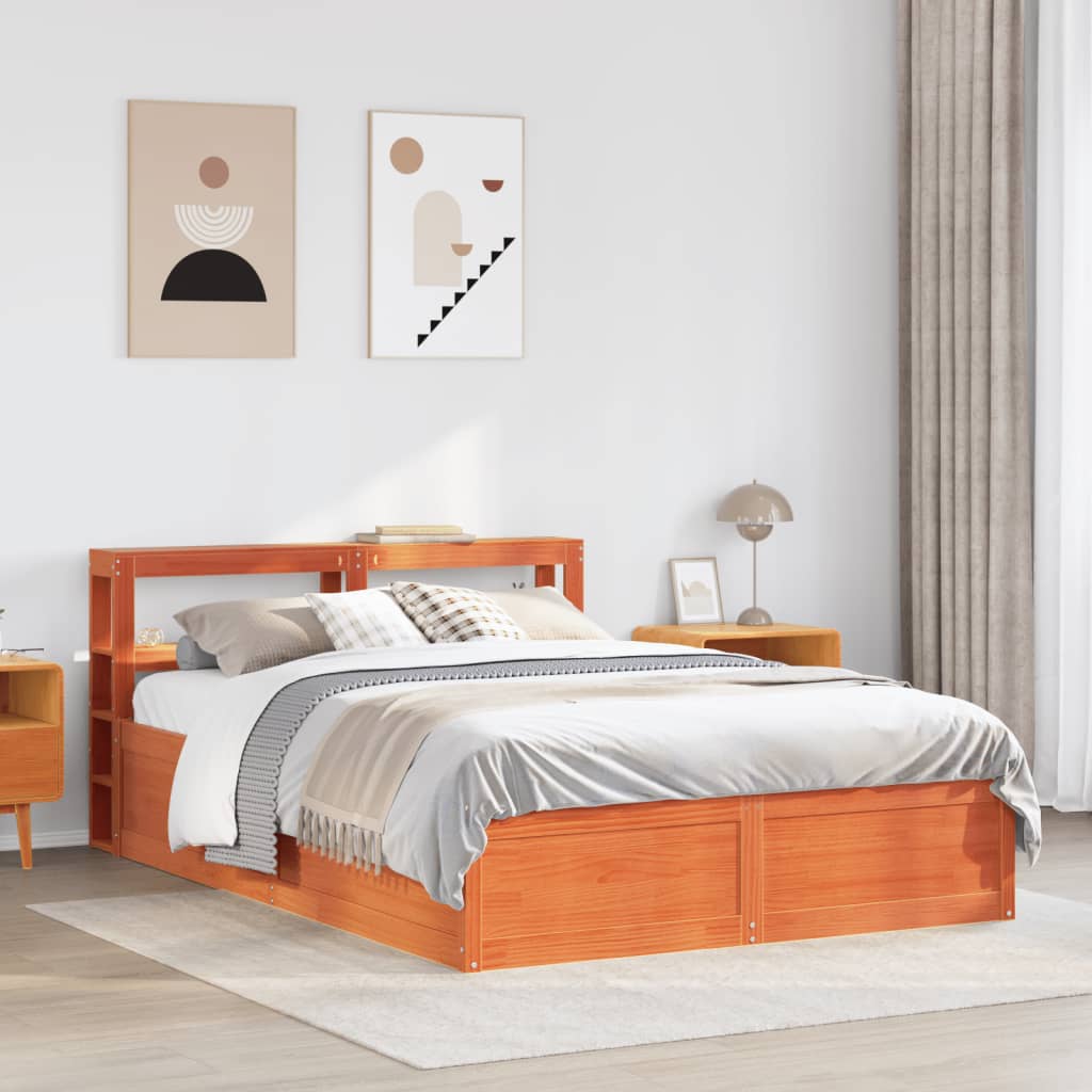 Bedframe met hoofdbord massief grenenhout wasbruin 120x200 cm is nu te koop bij PeponiXL, paradijselijk wonen!