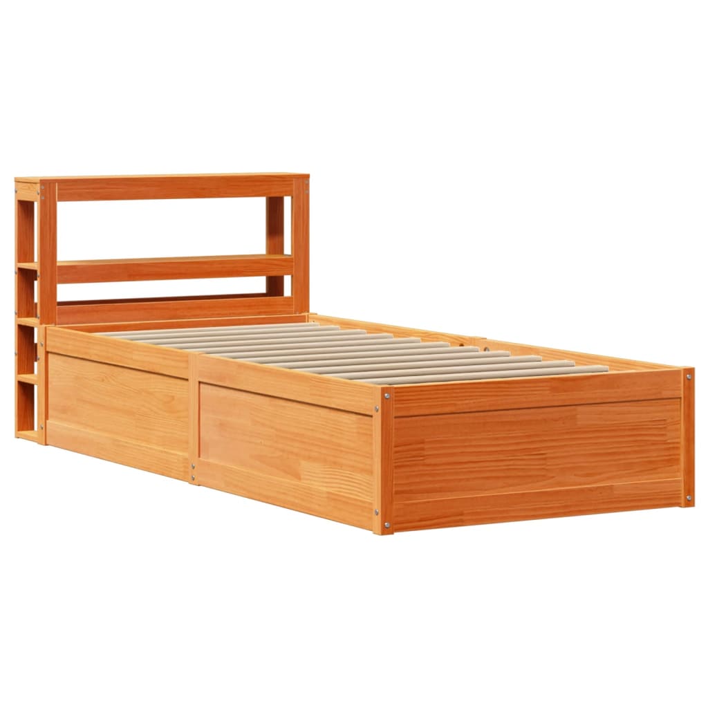 Bedframe met hoofdbord massief grenenhout wasbruin 100x200 cm is nu te koop bij PeponiXL, paradijselijk wonen!