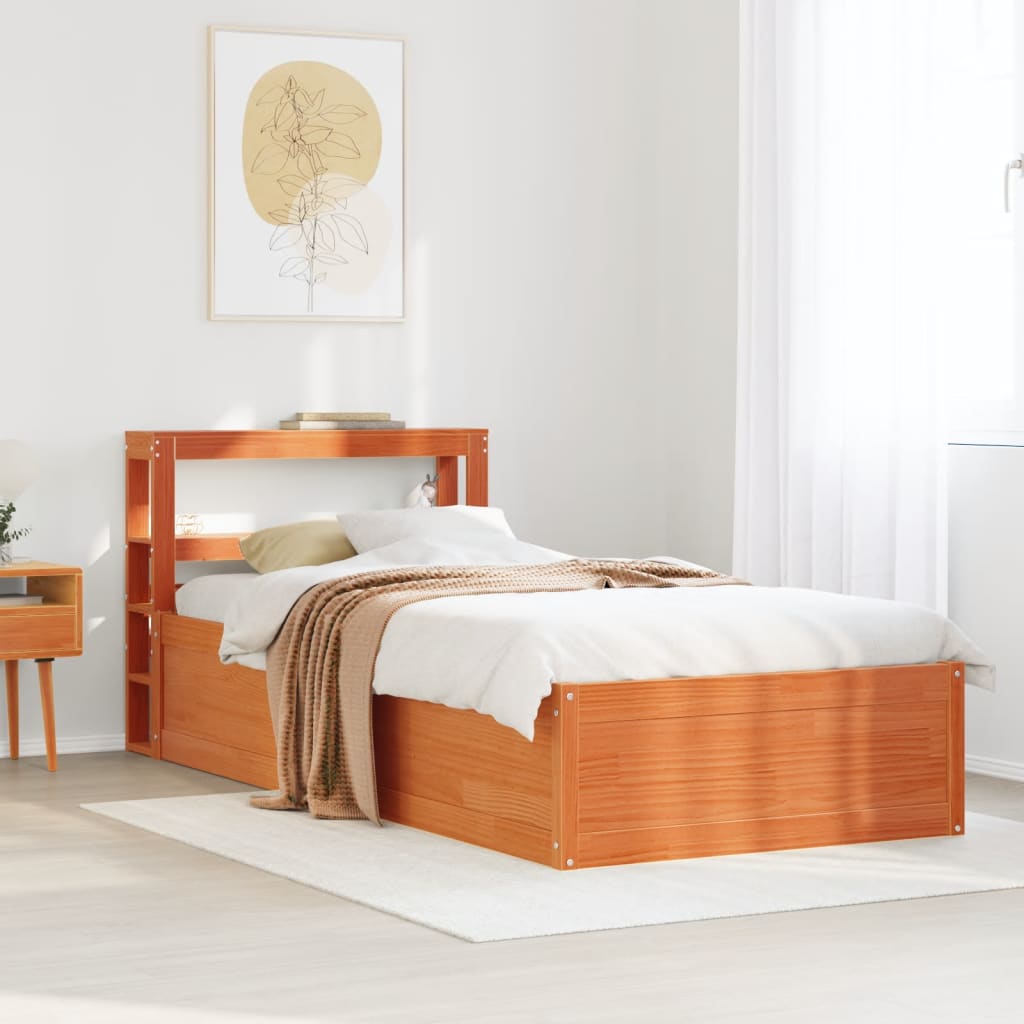 Bedframe met hoofdbord massief grenenhout wasbruin 100x200 cm is nu te koop bij PeponiXL, paradijselijk wonen!