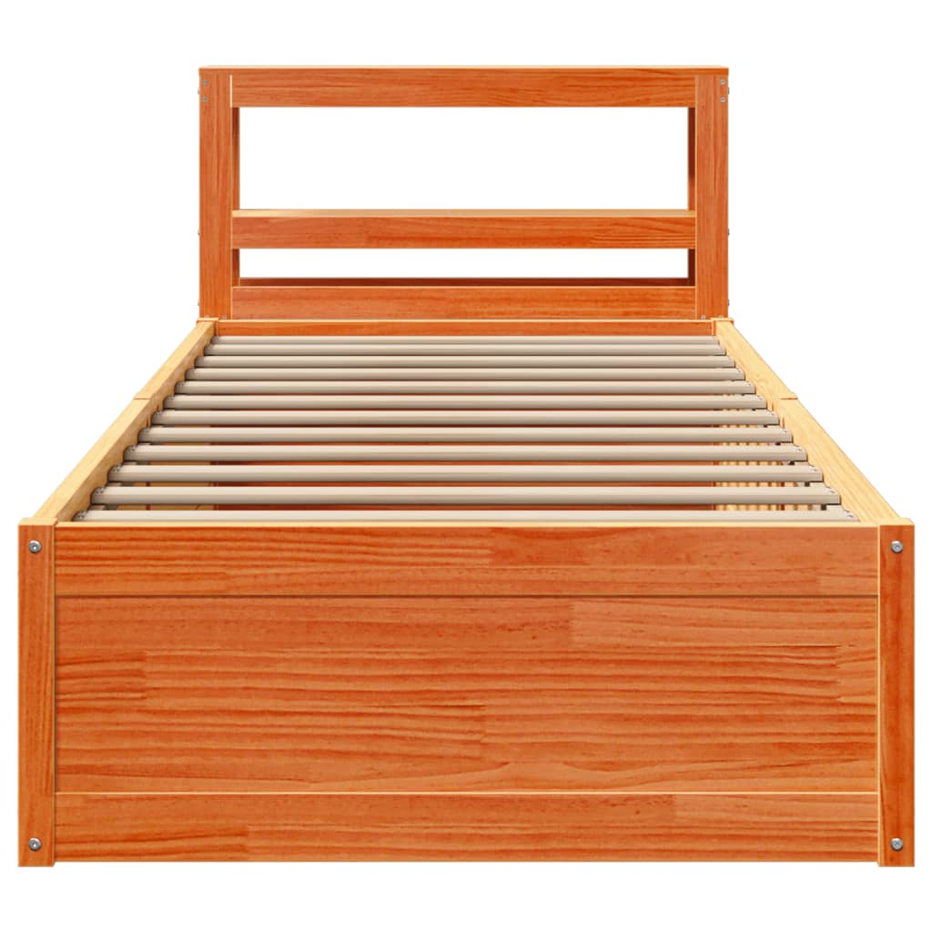 Bedframe met hoofdbord massief grenenhout wasbruin 100x200 cm is nu te koop bij PeponiXL, paradijselijk wonen!