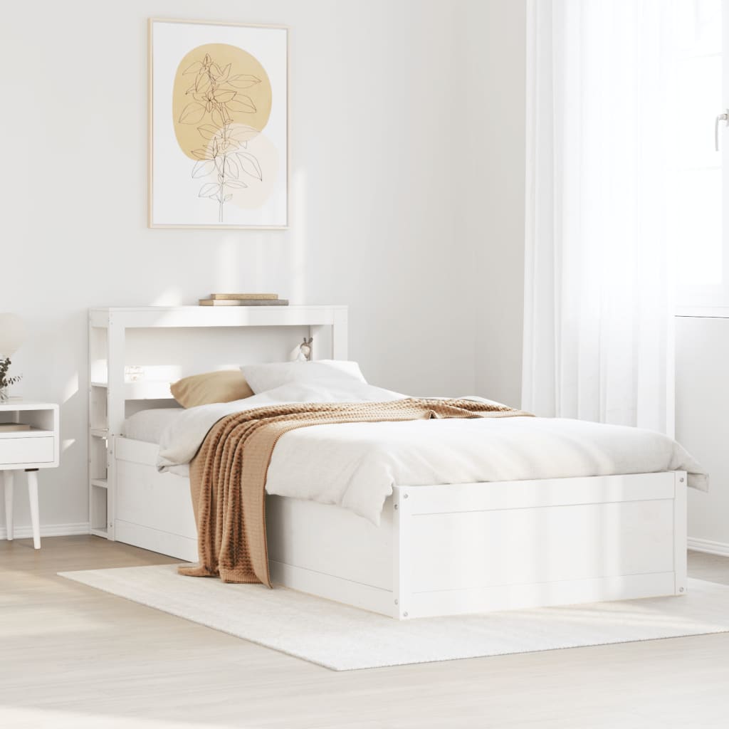 Bedframe met hoofdbord massief grenenhout wit 90x200 cm is nu te koop bij PeponiXL, paradijselijk wonen!