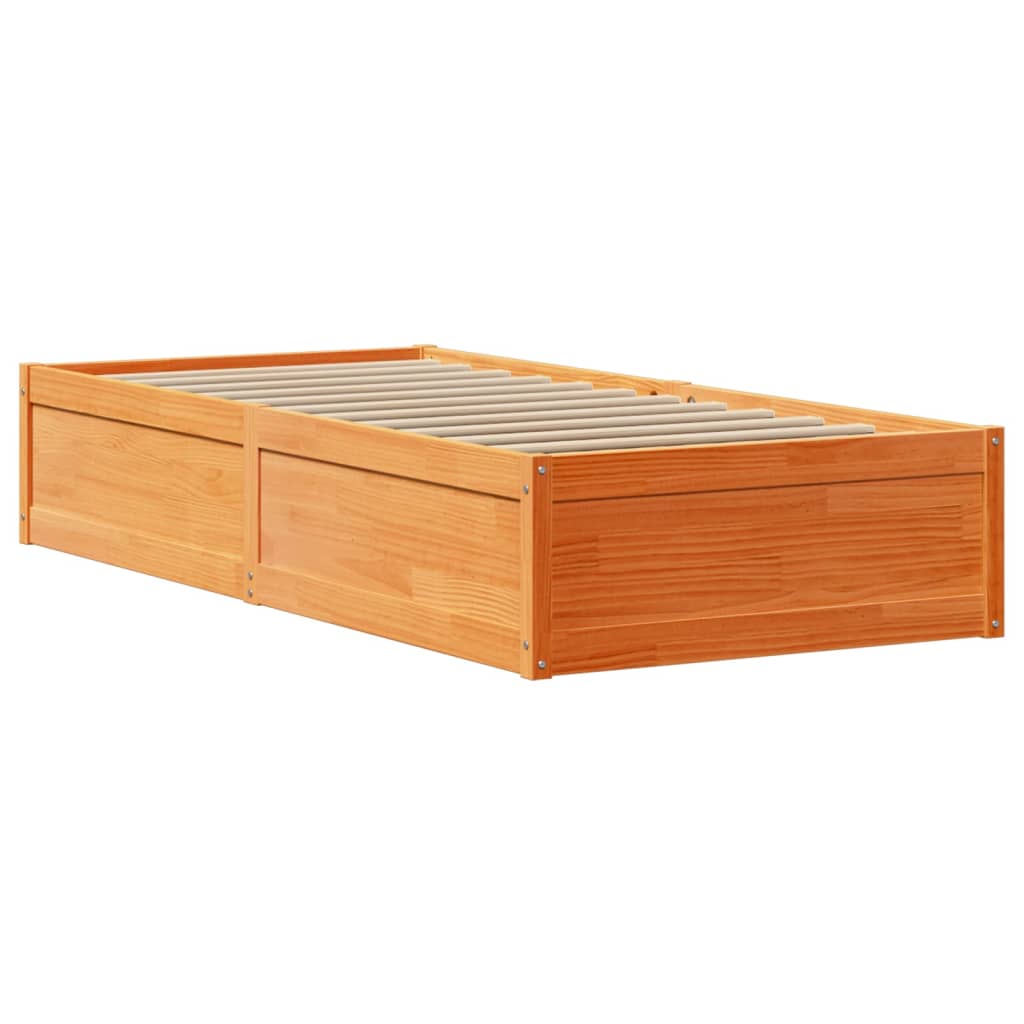 Bedframe met hoofdbord massief grenenhout wasbruin 90x200 cm is nu te koop bij PeponiXL, paradijselijk wonen!