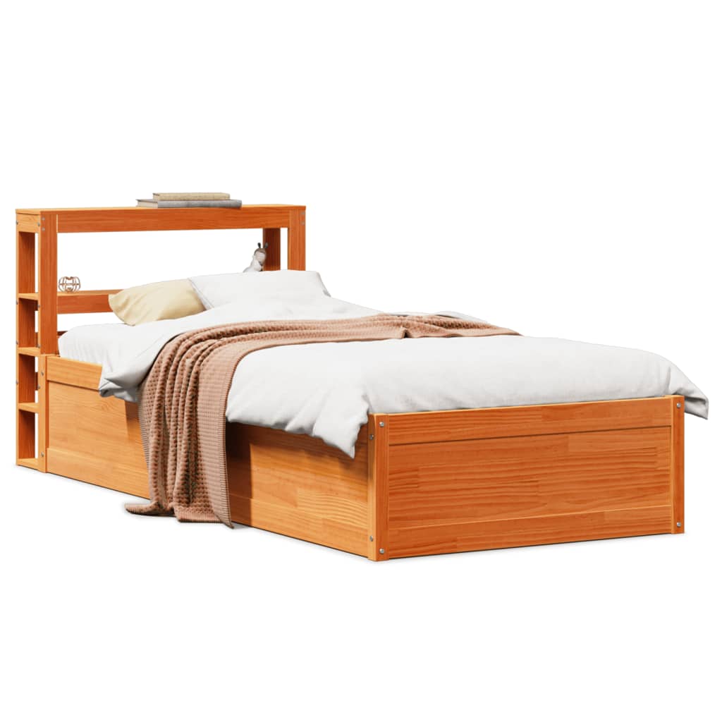 Bedframe met hoofdbord massief grenenhout wasbruin 90x190 cm is nu te koop bij PeponiXL, paradijselijk wonen!