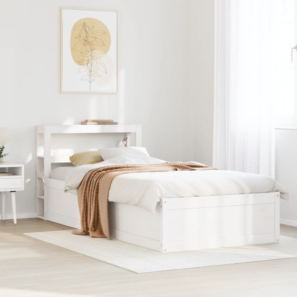 Bedframe met hoofdbord massief grenenhout wit 75x190 cm is nu te koop bij PeponiXL, paradijselijk wonen!