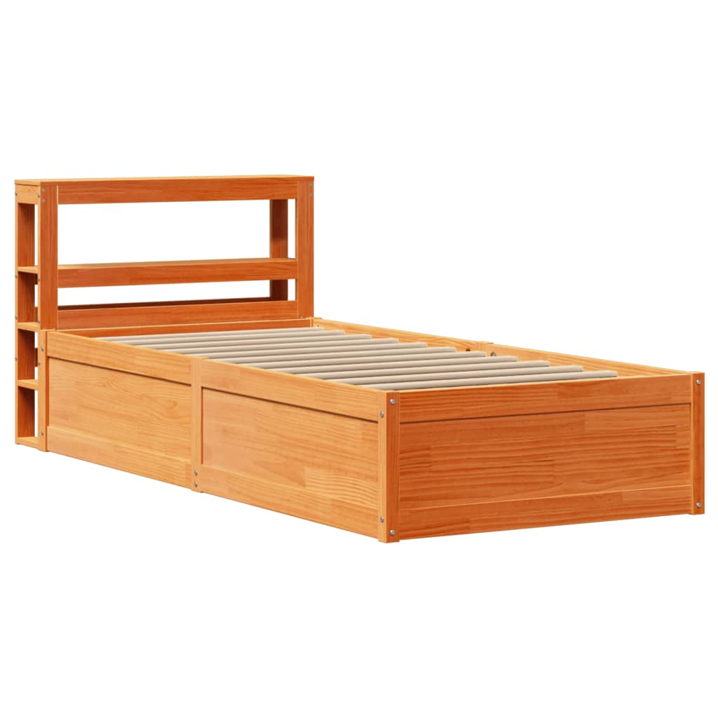 Bedframe met hoofdbord massief grenenhout wasbruin 75x190 cm is nu te koop bij PeponiXL, paradijselijk wonen!