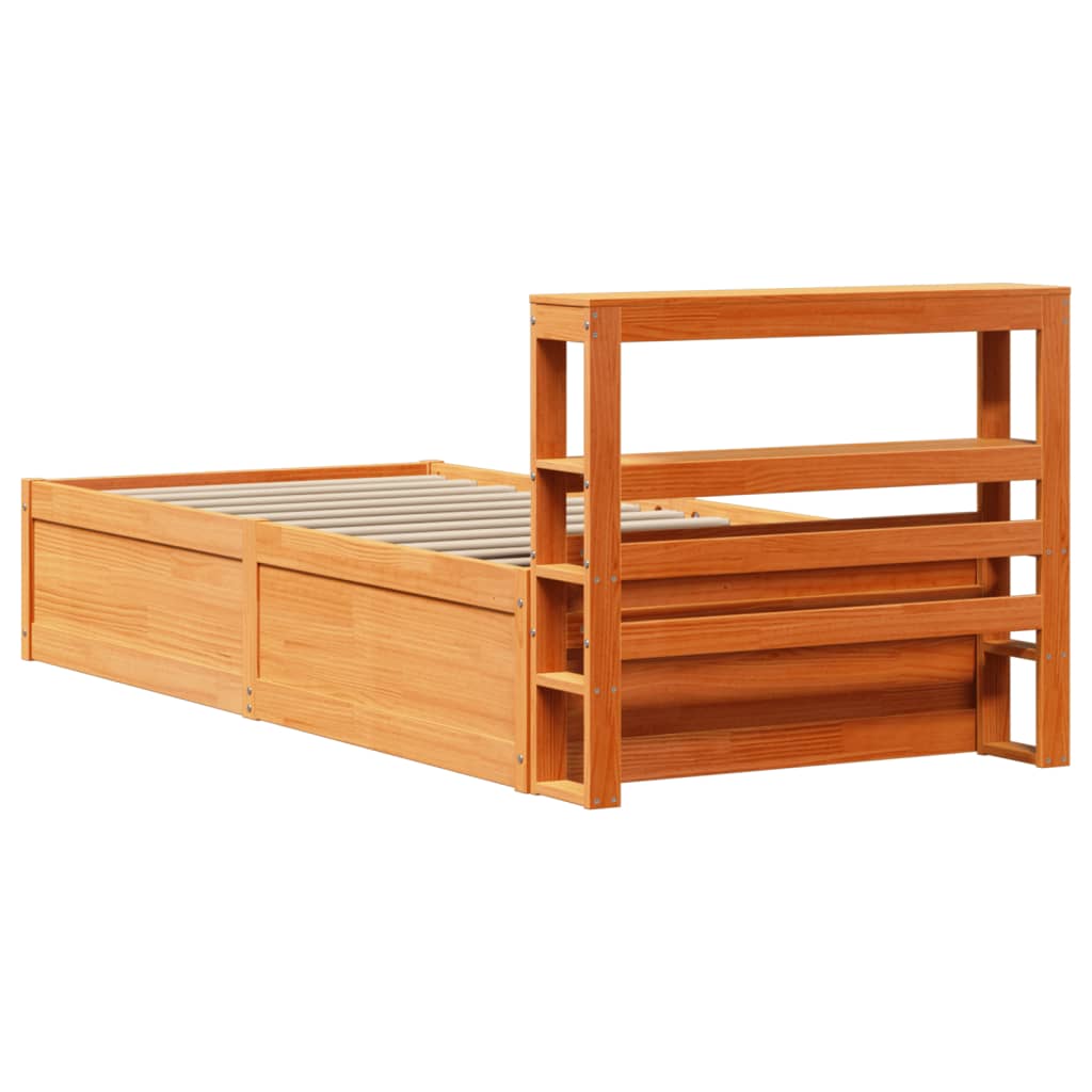 Bedframe met hoofdbord massief grenenhout wasbruin 75x190 cm is nu te koop bij PeponiXL, paradijselijk wonen!