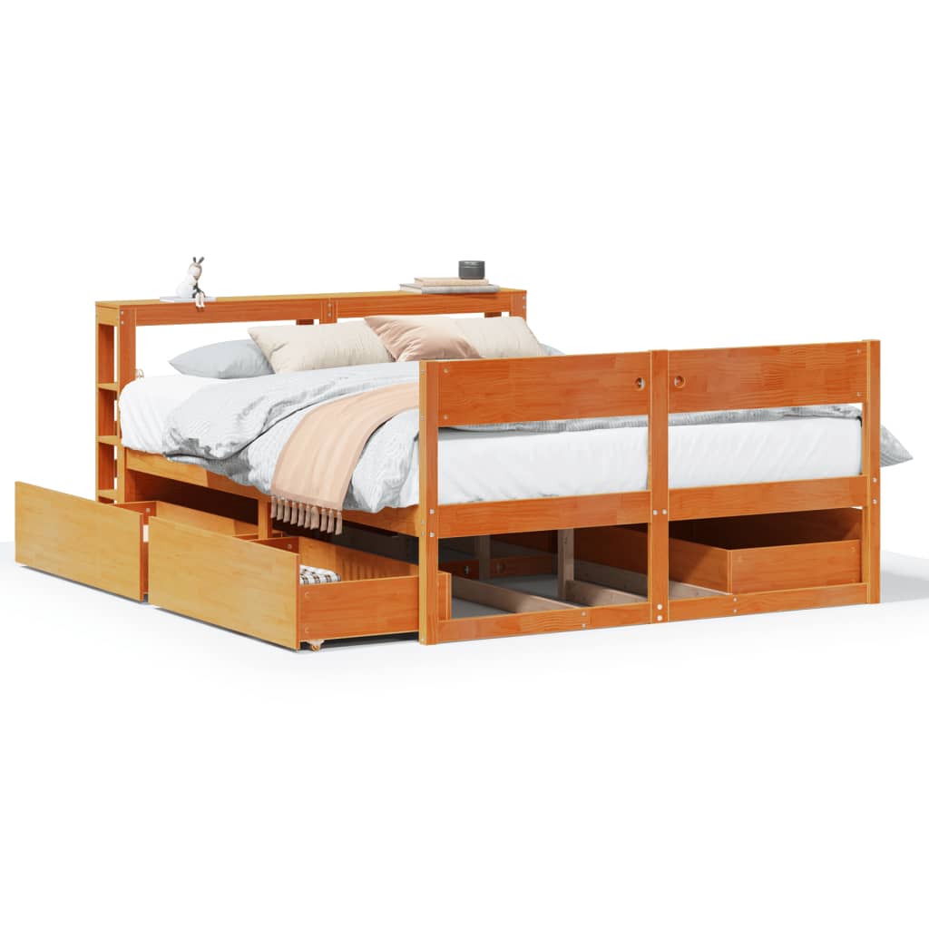 Bedframe zonder matras massief grenenhout wasbruin 140x200 cm is nu te koop bij PeponiXL, paradijselijk wonen!