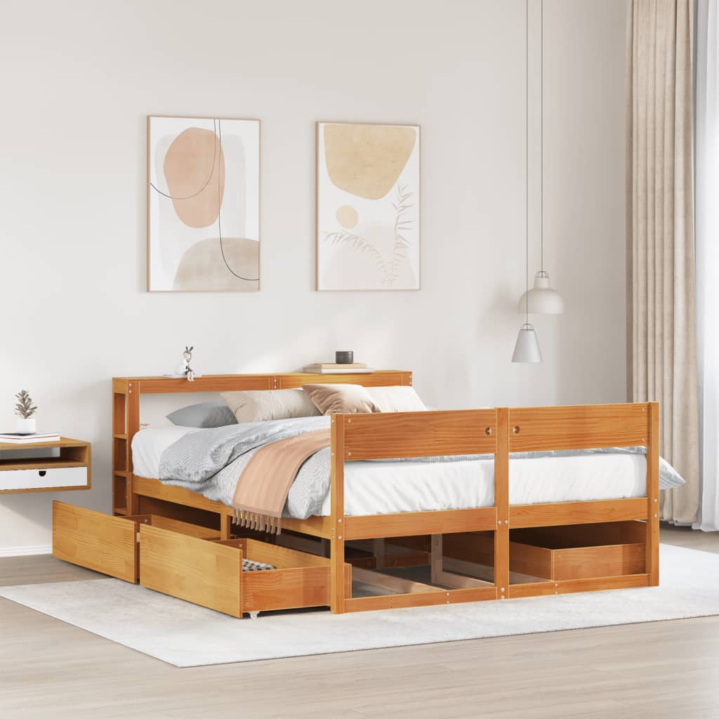 Bedframe zonder matras massief grenenhout wasbruin 140x200 cm is nu te koop bij PeponiXL, paradijselijk wonen!