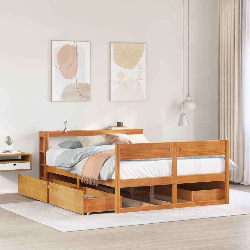 Bed met matras massief grenenhout wasbruin 140x190 cm is nu te koop bij PeponiXL, paradijselijk wonen!