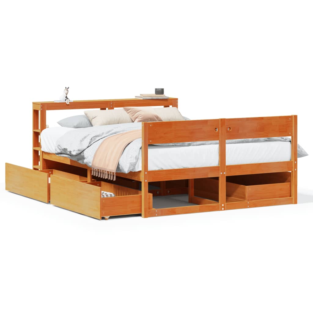 Bedframe zonder matras massief grenenhout wasbruin 135x190 cm is nu te koop bij PeponiXL, paradijselijk wonen!