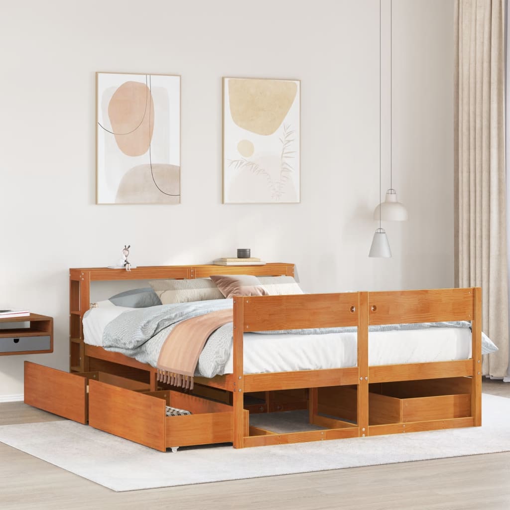 Bedframe zonder matras massief grenenhout wasbruin 135x190 cm is nu te koop bij PeponiXL, paradijselijk wonen!