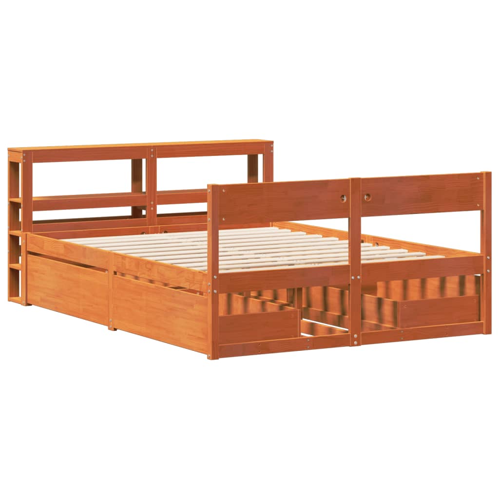 Bedframe zonder matras massief grenenhout wasbruin 135x190 cm is nu te koop bij PeponiXL, paradijselijk wonen!