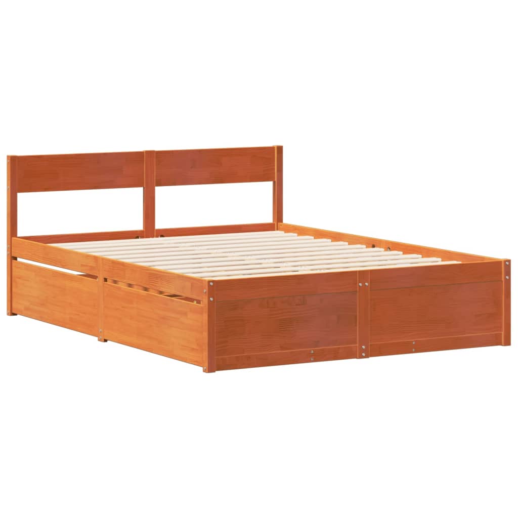Bedframe zonder matras massief grenenhout wasbruin 135x190 cm is nu te koop bij PeponiXL, paradijselijk wonen!