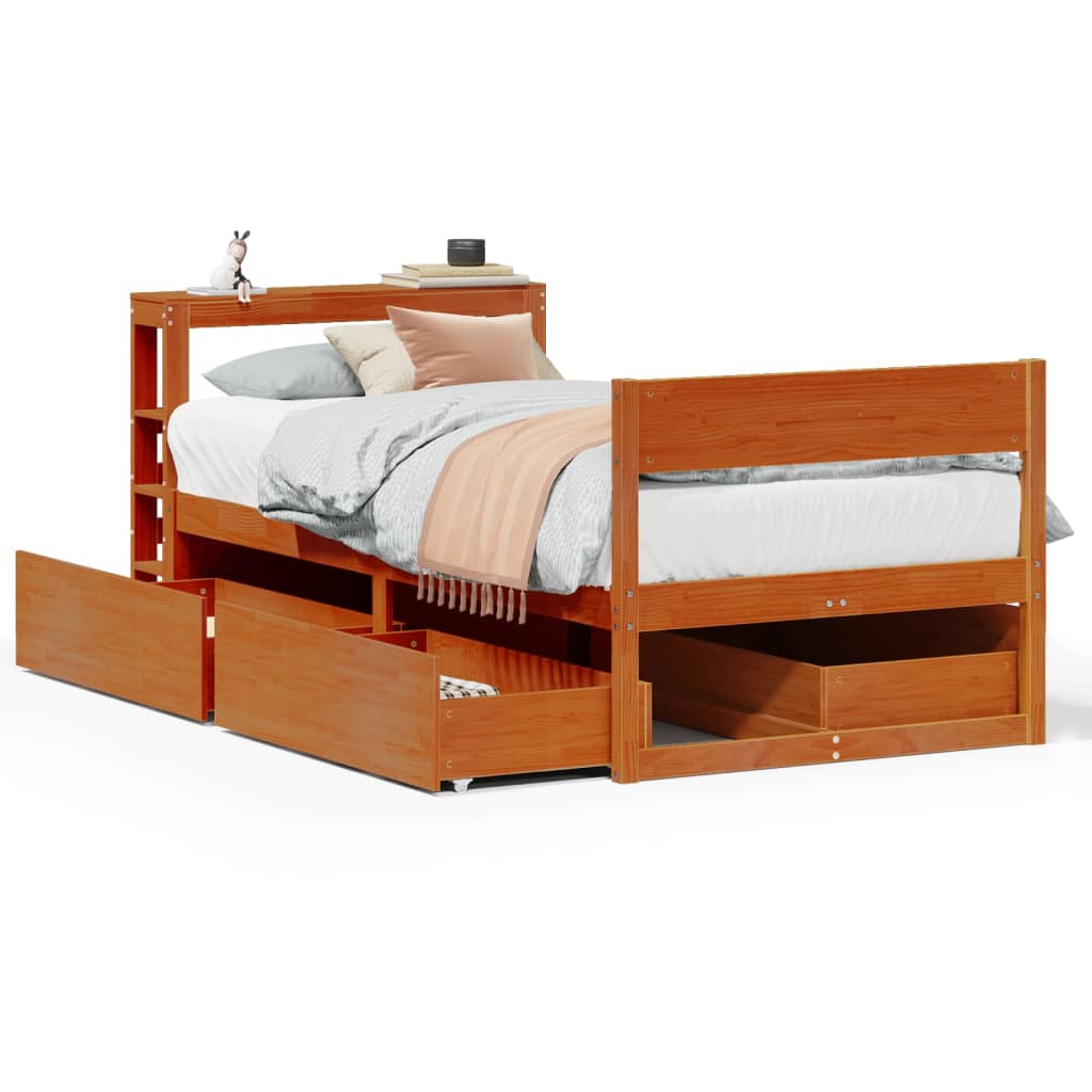 Bedframe zonder matras massief grenenhout wasbruin 75x190 cm is nu te koop bij PeponiXL, paradijselijk wonen!