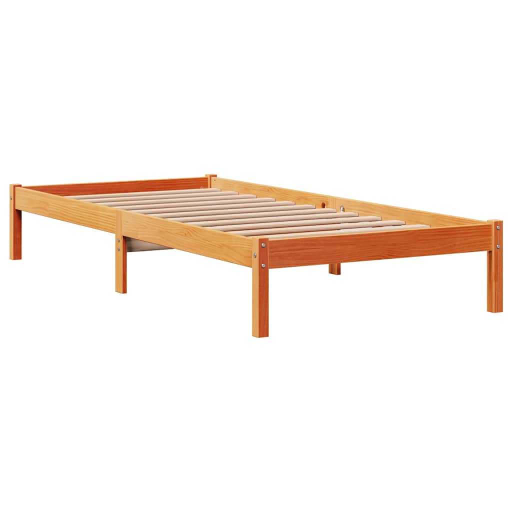 Bedframe met hoofdbord massief grenenhout wasbruin 75x190 cm is nu te koop bij PeponiXL, paradijselijk wonen!