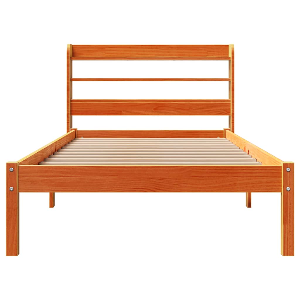 Bedframe met hoofdbord massief grenenhout wasbruin 75x190 cm is nu te koop bij PeponiXL, paradijselijk wonen!