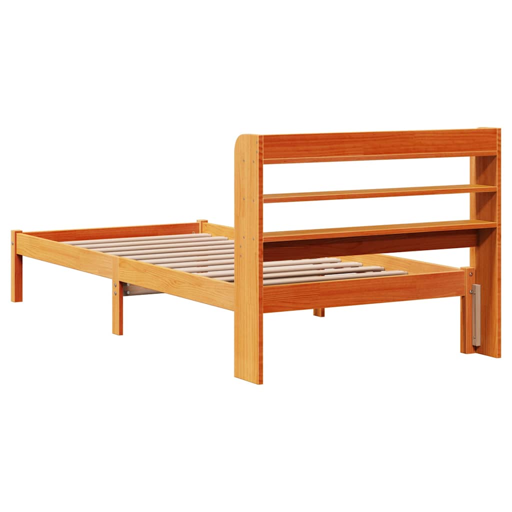 Bedframe met hoofdbord massief grenenhout wasbruin 75x190 cm is nu te koop bij PeponiXL, paradijselijk wonen!