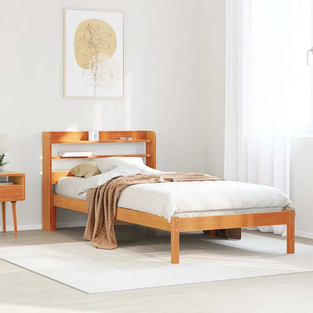 Bedframe met hoofdbord massief grenenhout wasbruin 75x190 cm is nu te koop bij PeponiXL, paradijselijk wonen!