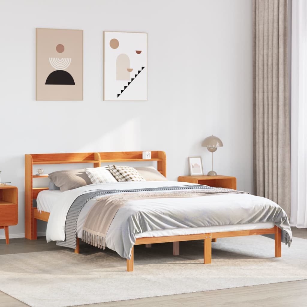 Bedframe met hoofdbord massief grenenhout wasbruin 120x190 cm is nu te koop bij PeponiXL, paradijselijk wonen!