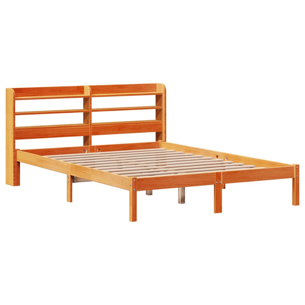 Bedframe met hoofdbord massief grenenhout wasbruin 135x190 cm is nu te koop bij PeponiXL, paradijselijk wonen!