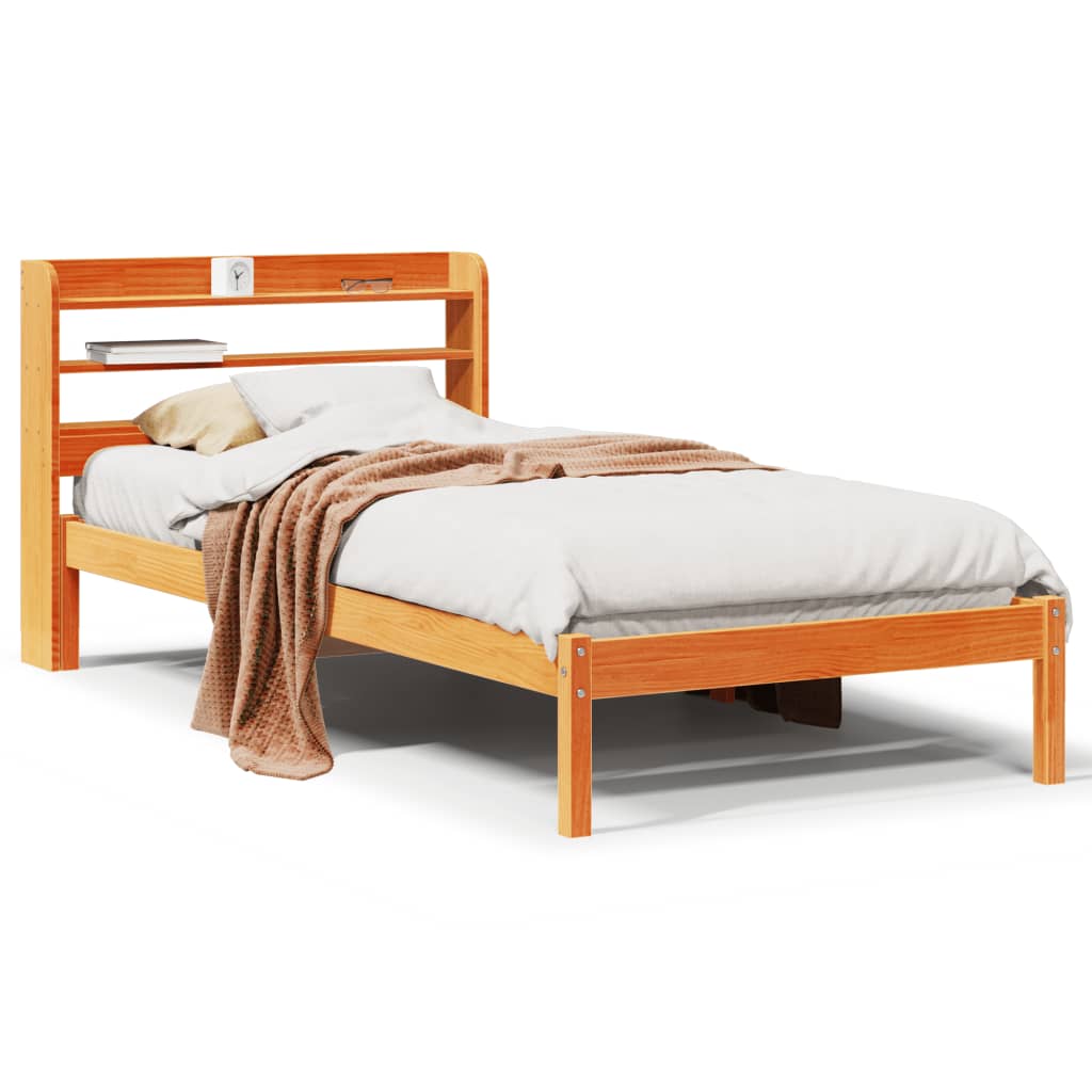 Bedframe met hoofdbord massief grenenhout wasbruin 100x200 cm is nu te koop bij PeponiXL, paradijselijk wonen!
