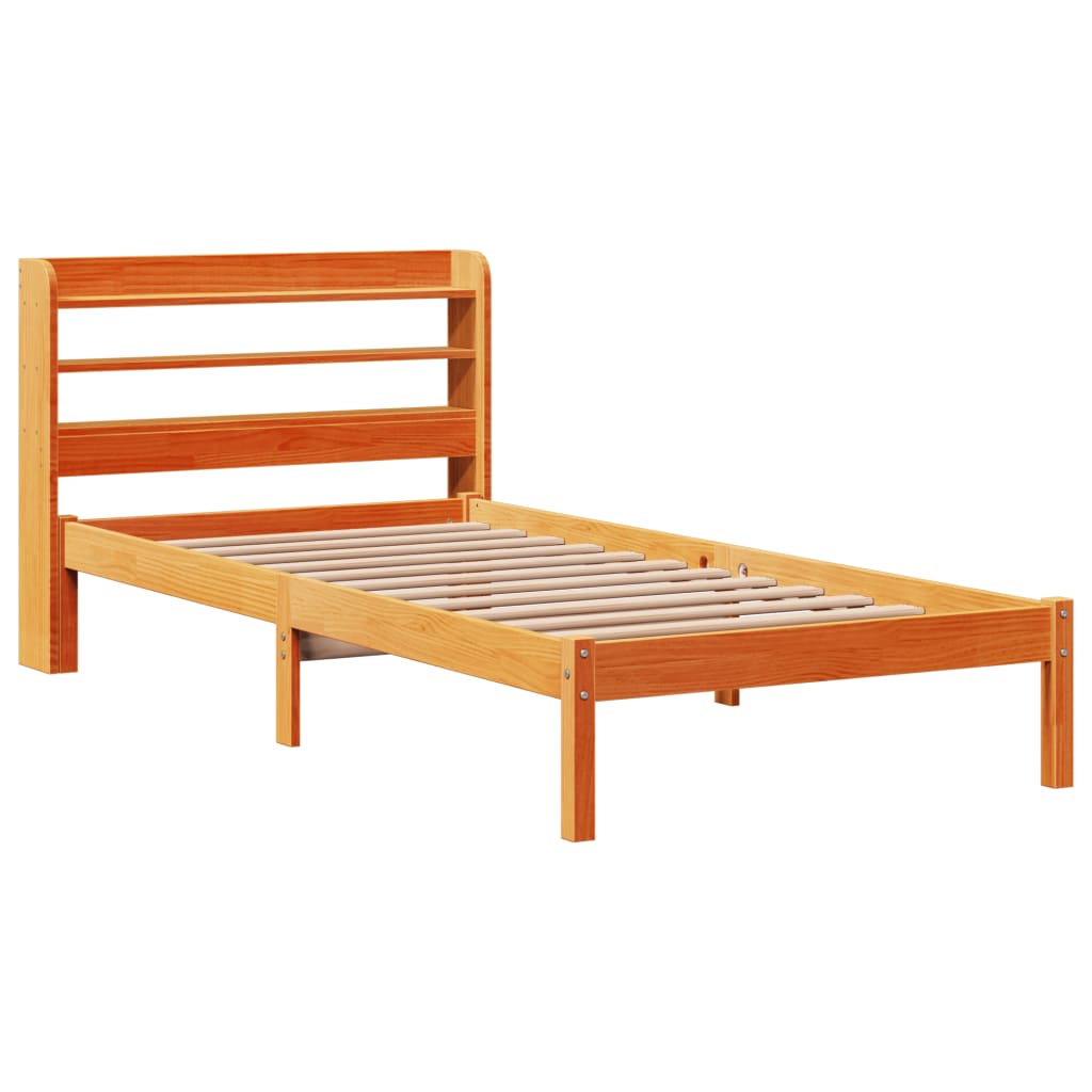 Bedframe met hoofdbord massief grenenhout wasbruin 100x200 cm is nu te koop bij PeponiXL, paradijselijk wonen!