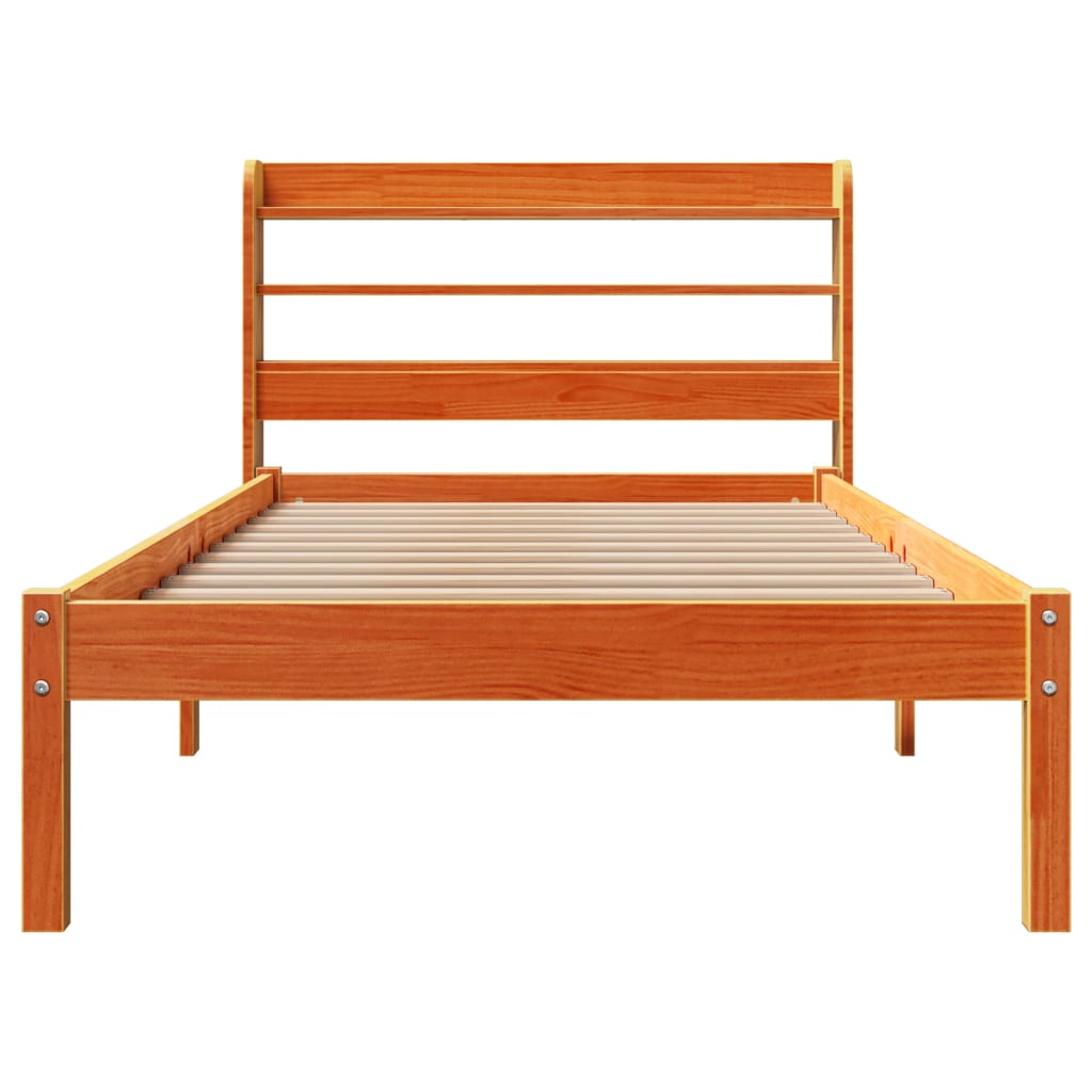 Bedframe met hoofdbord massief grenenhout wasbruin 100x200 cm is nu te koop bij PeponiXL, paradijselijk wonen!