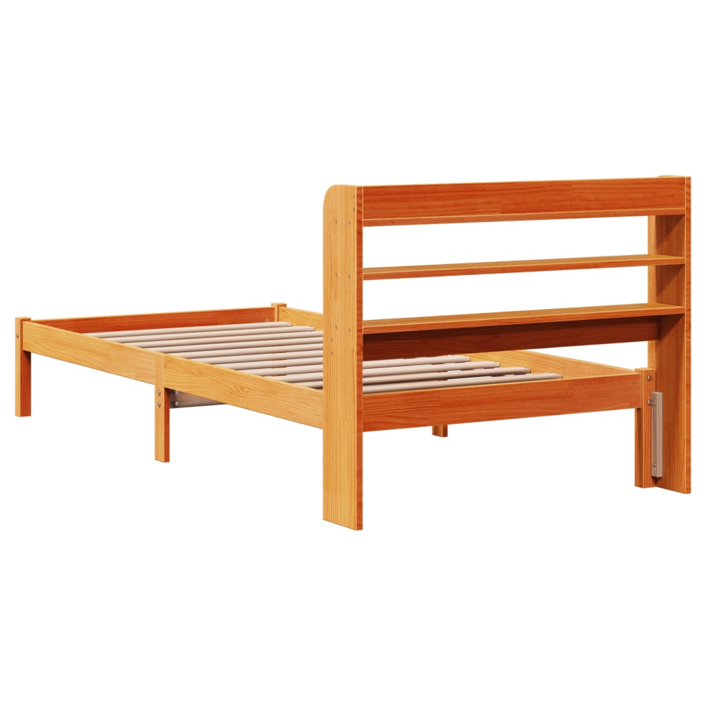 Bedframe met hoofdbord massief grenenhout wasbruin 100x200 cm is nu te koop bij PeponiXL, paradijselijk wonen!