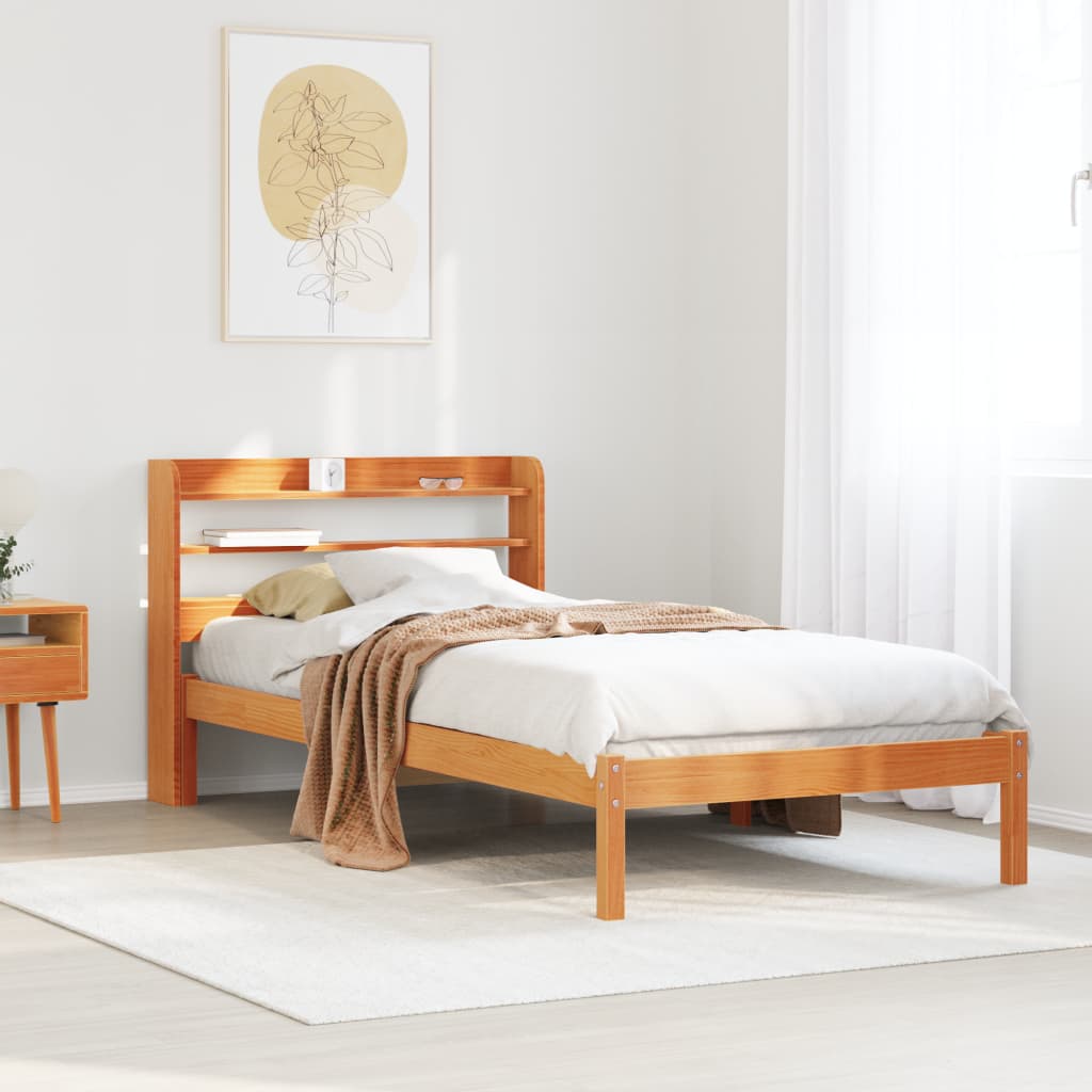 Bedframe met hoofdbord massief grenenhout wasbruin 100x200 cm is nu te koop bij PeponiXL, paradijselijk wonen!