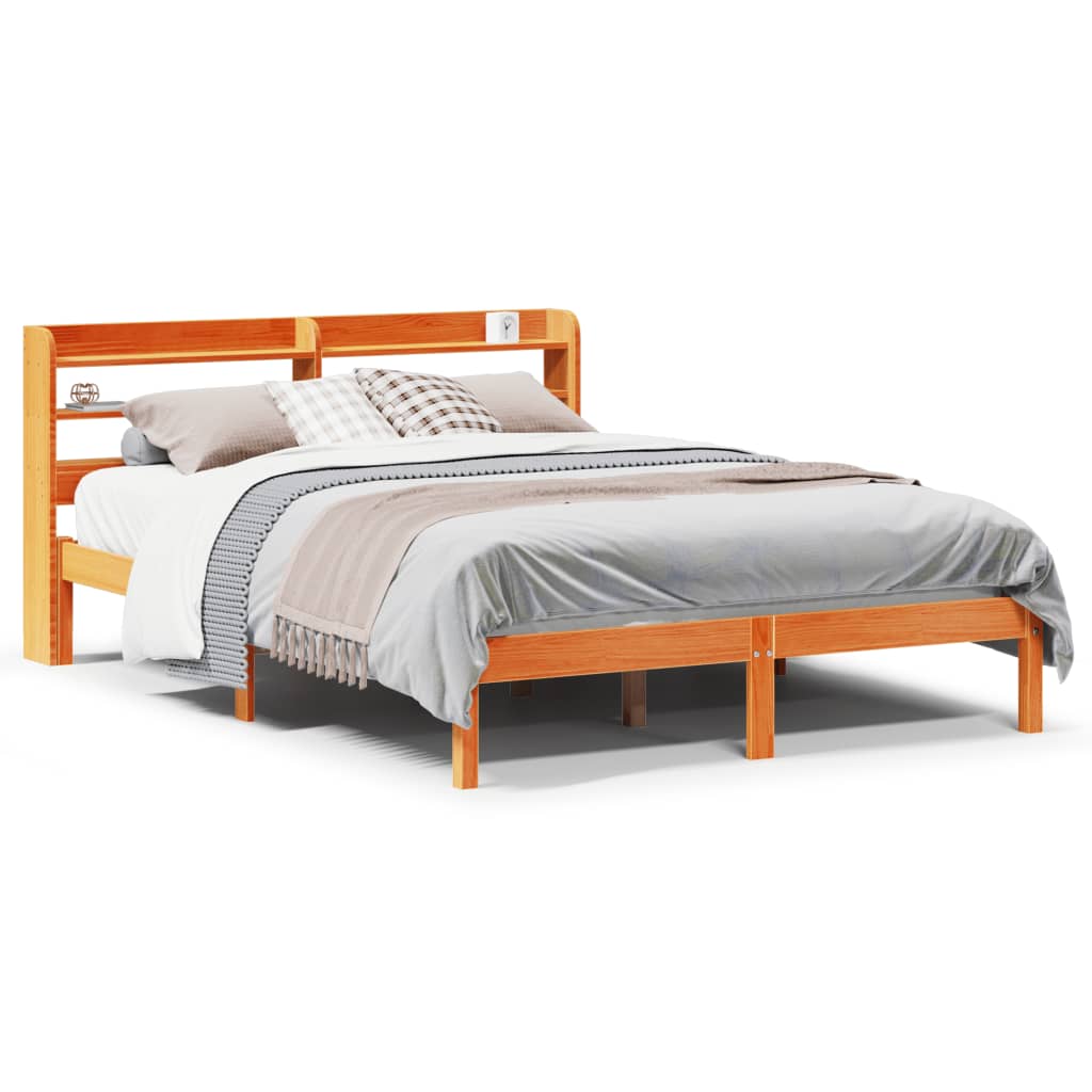 Bedframe met hoofdbord massief grenenhout wasbruin 150x200 cm is nu te koop bij PeponiXL, paradijselijk wonen!