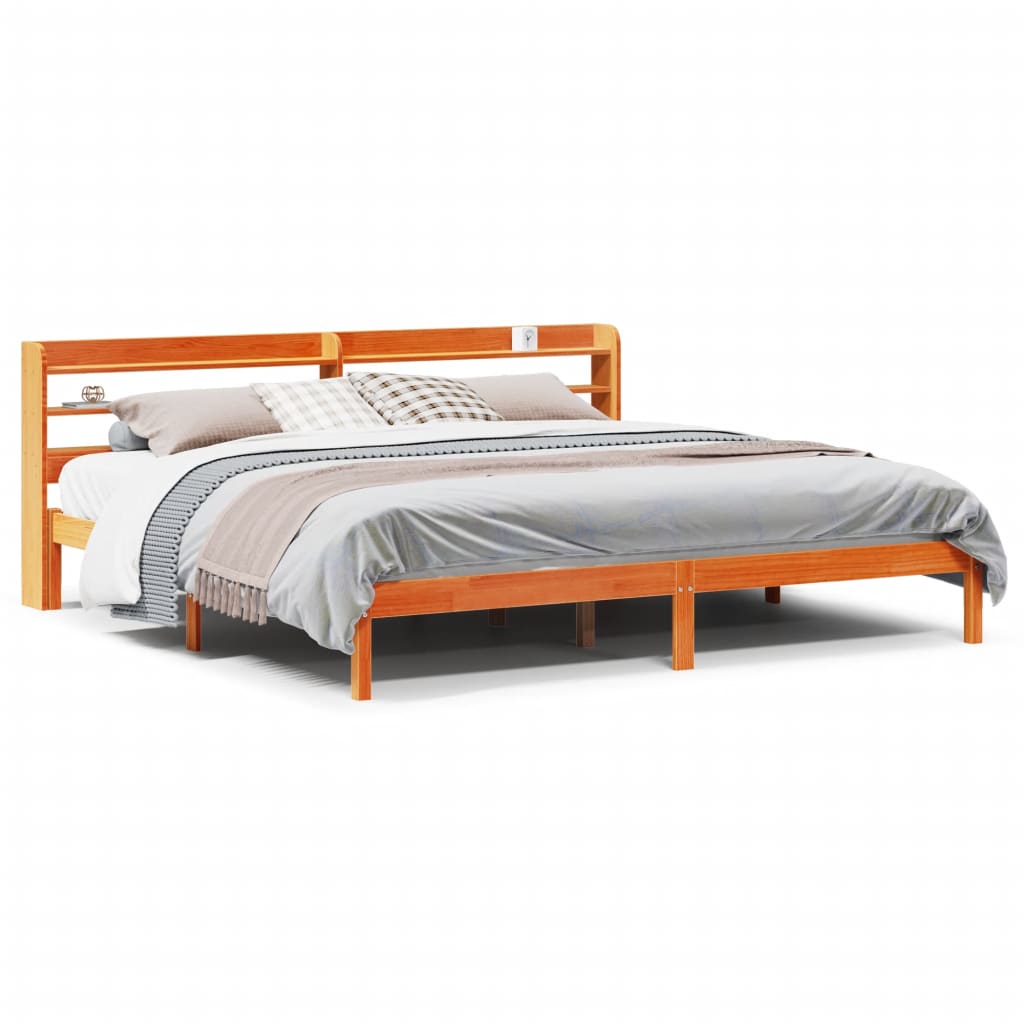 Bedframe met hoofdbord massief grenenhout wasbruin 200x200 cm is nu te koop bij PeponiXL, paradijselijk wonen!